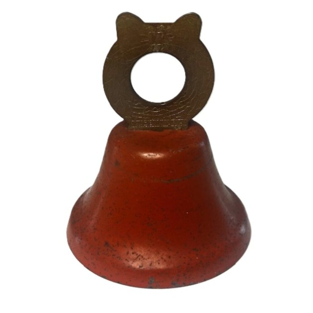 Vintage Metal Bell Wreath and Bow Handle Distressed Salvage Orange Red - Picture 1 of 5